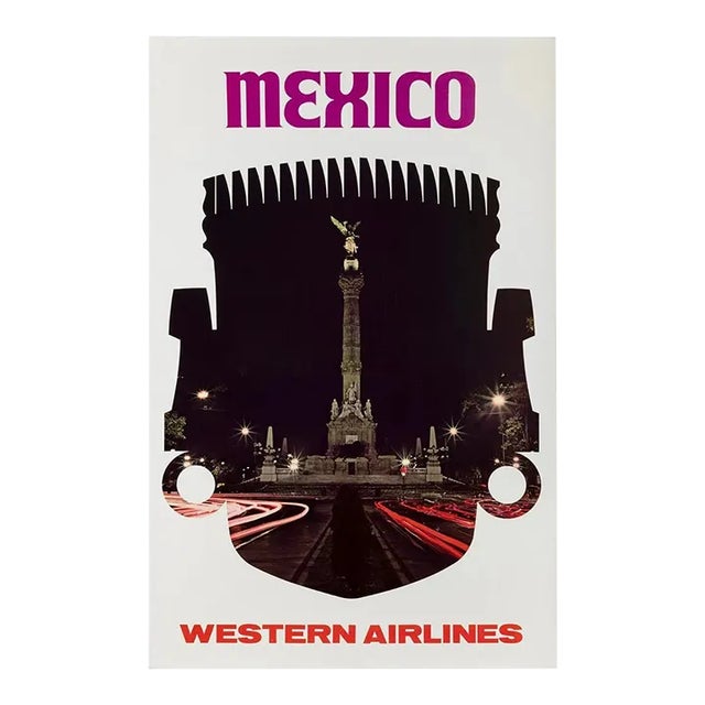 Vintage Travel Poster - Western Airlines / Mexico. Ca 1970 For Sale