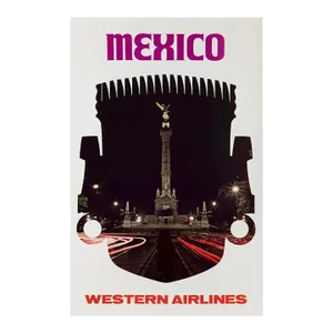 Vintage Travel Poster - Western Airlines / Mexico. Ca 1970