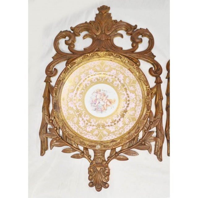 Porcelain Cherub Plates with Gilt Frames, Set of 2 For Sale - Image 13 of 13