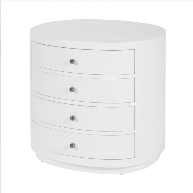 Traditional Nora 28 in. W Oval Wood 4 Drawer Nightstand, Textured White For Sale - Image 3 of 11