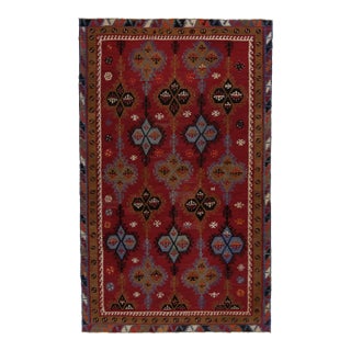 Handwoven Vintage Tribal Kilim in Red With Blue and Brown Geometric Patterns For Sale