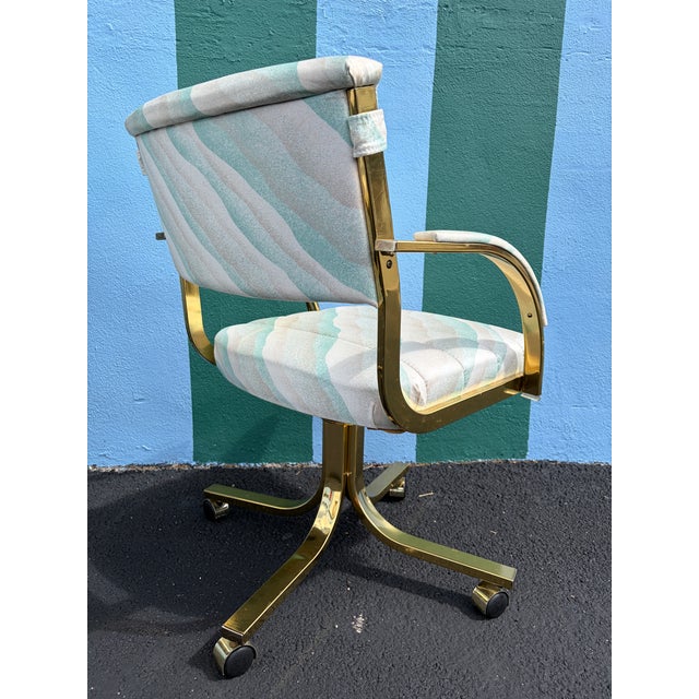 A Pair of Early 1990s Post Modern Brass Rolling Dining Chairs by Cal-Style Furniture. For Sale - Image 9 of 18