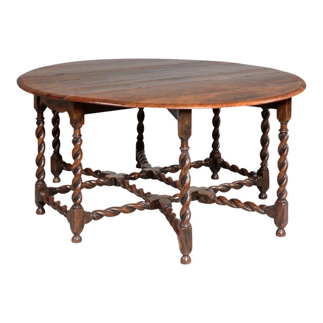 19th Century English Oak Double Gateleg Barley Twist Table Chairish