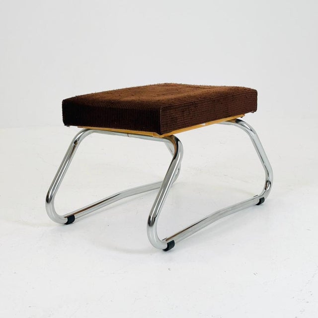 Textile Mid-Century Ottoman with Chrome Details and Hidden Steps, 1960s For Sale - Image 7 of 11
