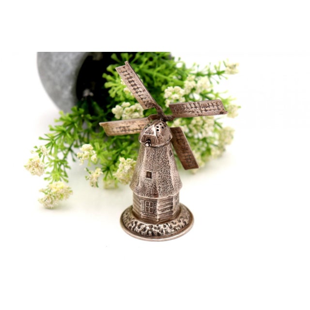 Silver Toothpick Holder in the Shape of a Mill with Reliefs, in Good conditions. Designed 1920 to 1949