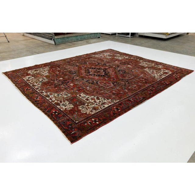 Red Vintage Persian Heriz Wool Rug Circa 1950s 11 X 13 For Sale - Image 4 of 10