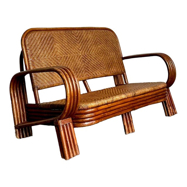 Vintage Woven Rattan Loveseat For Sale