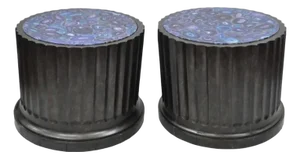 Large Custom Wooden Fluted Column Pedestal W/ Faux Purple Agate Painted Top Pair