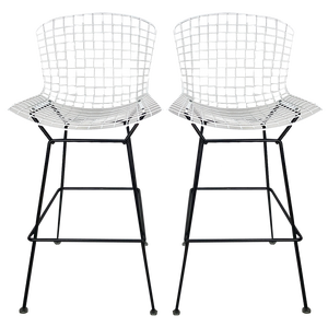 Set of Harry Bertoia Bar Stool °427° in Rilsan Coating Black-White by Harry Bertoia for Knoll International, 1970s