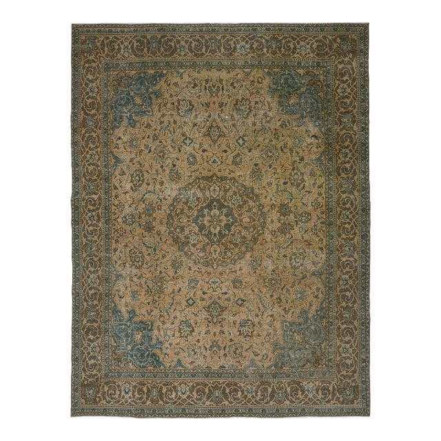 1970s Vintage Persian Handmade Wool Cotton Brown Area Rug For Sale