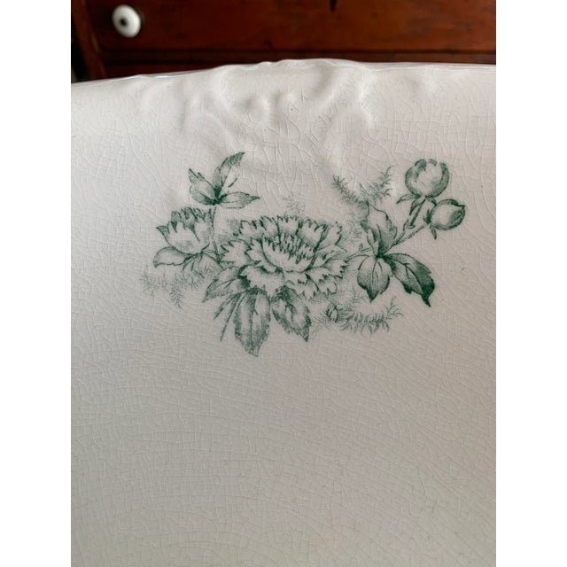 Farmhouse Antique Primitive Large Ironstone Bowl Green Transferware For Sale - Image 3 of 12