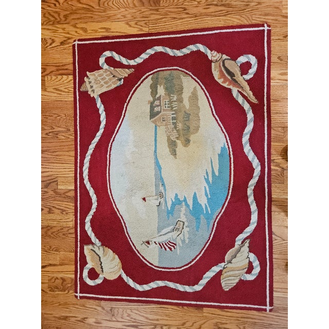 Claire Murray Design Hand-Hooked Wool Rug, Coastal Scene With Sailboats and Seashells For Sale - Image 15 of 15