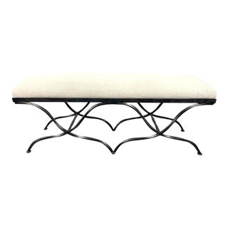 Heavy Forged Iron French-Style Upholstered Bench For Sale
