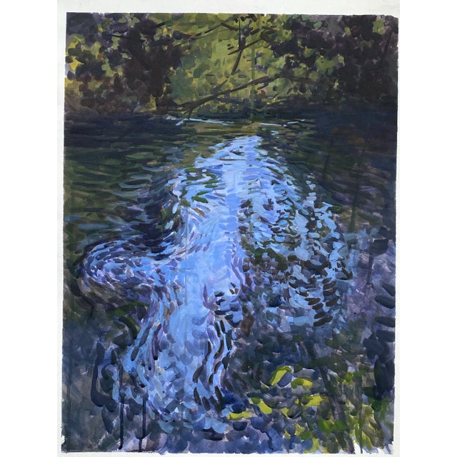 Impressionist Style Painting on Paper Part of the Moving Waters Series For Sale - Image 4 of 6