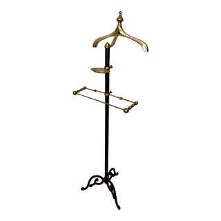 Brass & Black Iron Valet with Change Coat Jacket & Pants Holder For Sale