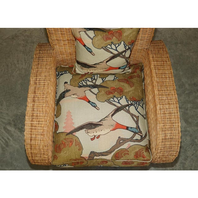 Set of Art Deco Style Wicker Club Armchairs with Mulberry Flying Ducks Cushions For Sale - Image 15 of 18