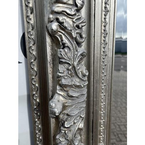 Glass Large Full-Length Mirror with Silver Frame For Sale - Image 7 of 9