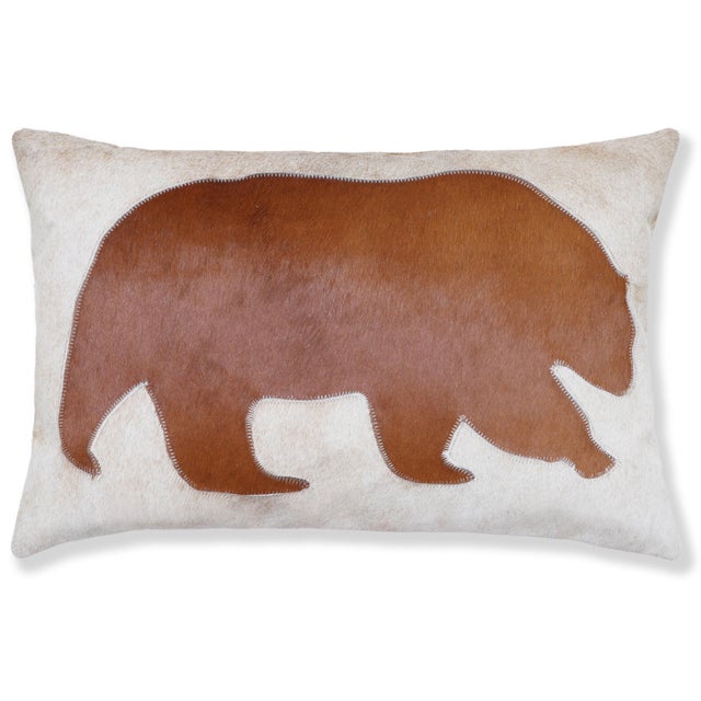 Ivory Luxury Genuine Cowhide Bear Throw Pillow 16x24 | Handmade Hair-on-Hide Leather Designer Lumbar Cushion For Sale - Image 8 of 10