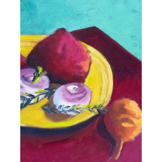 1990s Original Colorful Still Life Painting of Fruits & Vegetables For Sale - Image 4 of 8