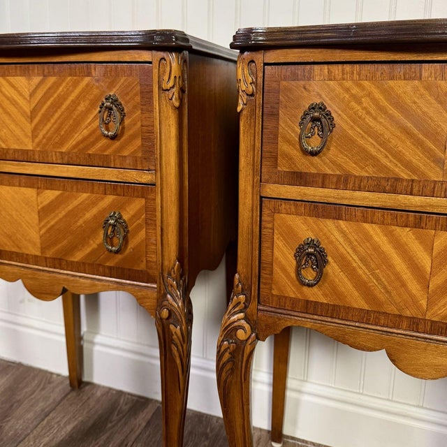 French Provincial Vintage Ca. 1930s Ornate French Provincial Nightstands, Pair For Sale - Image 3 of 18