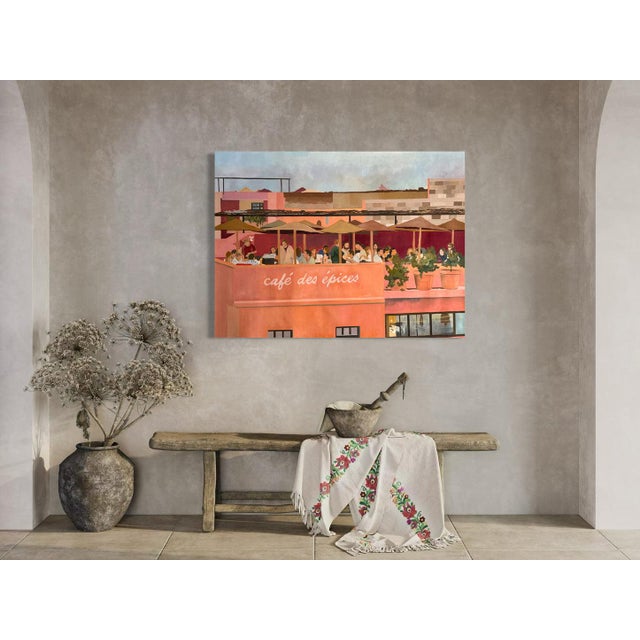 Textile "Marrakesh I" by Javiera Da Fonseca Ilić, Marrakesh Morocco, Tropical Botanical Garden, Colorful Landscape, Large Original Oil Painting For Sale - Image 7 of 8