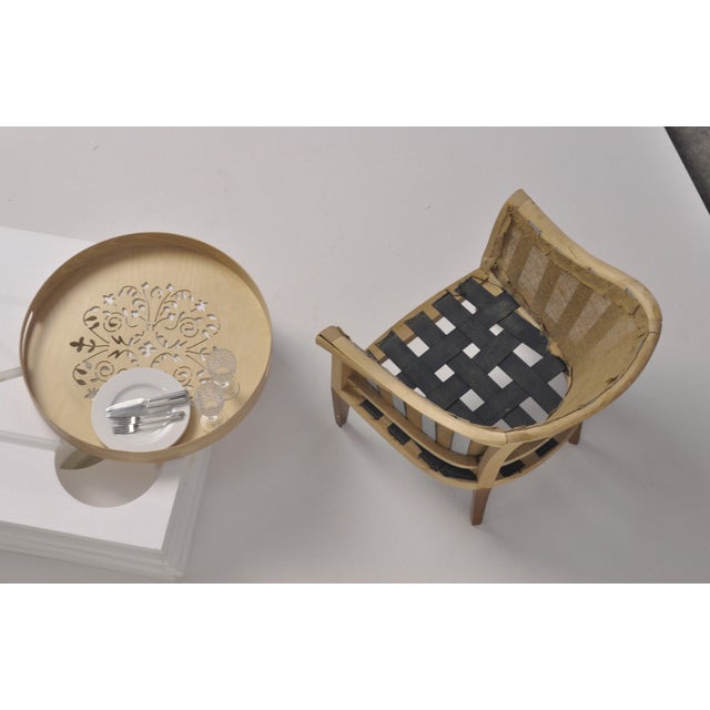 Wood Giant Round Perforated Tray with Baroque Motif by Villahomecollection For Sale - Image 7 of 7