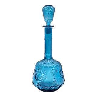 1960s Empoli Italian Blue Glass Genie Bottle Decanter For Sale