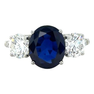 Vintage Birks, Agl 3.32 Carats Sapphire and Diamond Ring, Size 7.25 For Sale