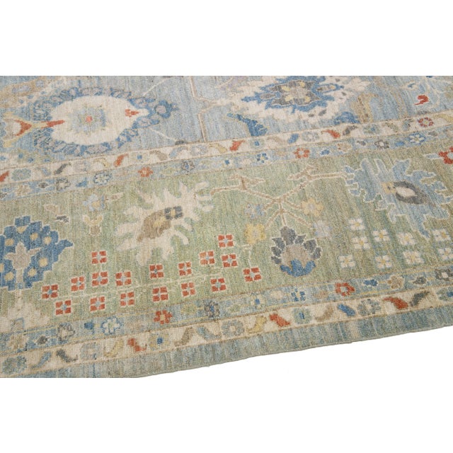 Textile Mid 20th Century Modern Persian Sultanabad Blue Handmade Floral Wool Rug For Sale - Image 7 of 11
