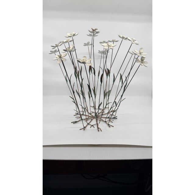 Vintage Tole Kinetic Sculpture of White Flowers With a Bee For Sale - Image 12 of 12