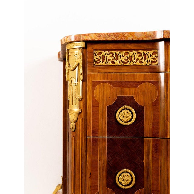 Napoleon III Style Chest of Drawers with Gilded Bronze Inlays and Applications, France, 19th Century For Sale - Image 4 of 7