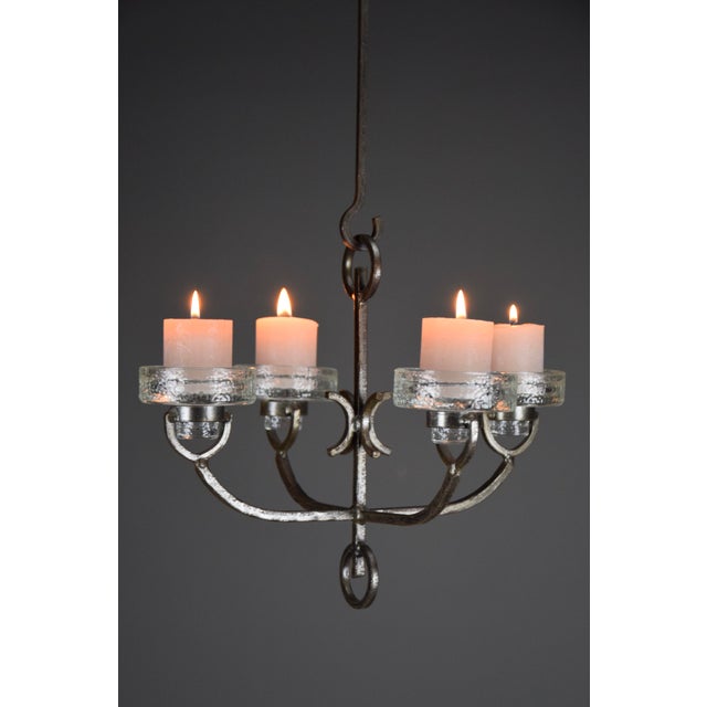 1970s Mid-Century Modern Wrought Iron and Glass Ceiling Candle Holder from Iittala, 1970s For Sale - Image 5 of 12
