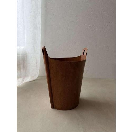 Brown Vintage Teak Paper Bin by Einar Barnes PS Heggen, 1960s For Sale - Image 8 of 9
