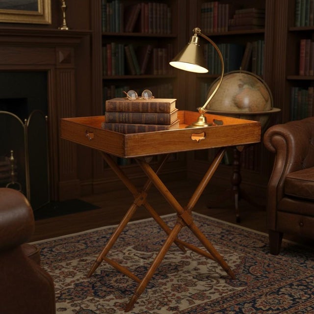 Wood Antique Butler's Tray Table-Chestnut Wood-Dovetail-Original Stand-Folding-Serve For Sale - Image 7 of 16