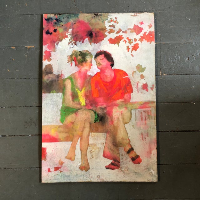 Original Vintage Pop Art 1970’s Portrait 2 People in Love Painting Double Sided Female Portrait For Sale In Philadelphia - Image 6 of 6