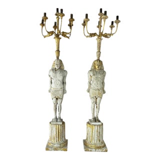Monumental Egyptian Revival Giltwood Torchères, 19th Century, France For Sale