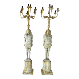 Monumental Egyptian Revival Giltwood Torchères, 19th Century, France