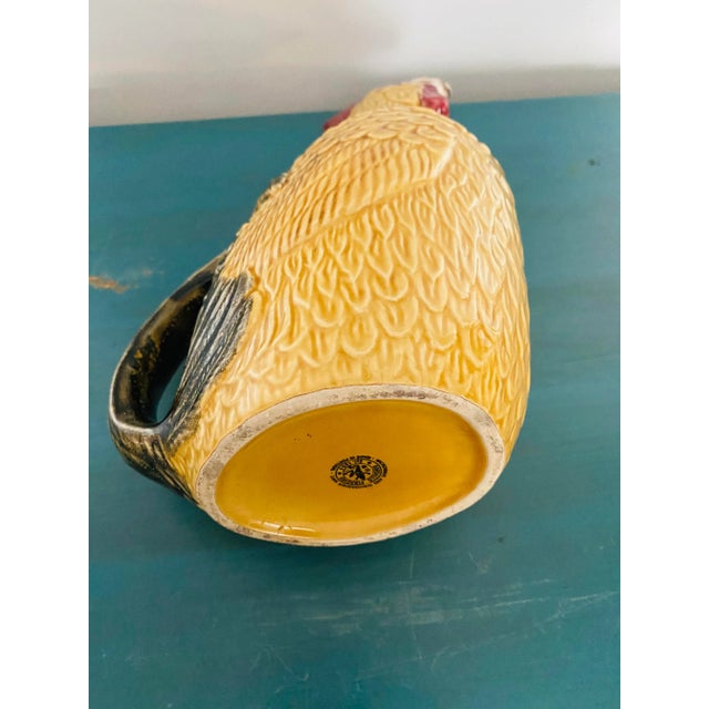 Ceramic 1990s Bordallo Pinheiro Rooster Pitcher in Honey Gold Color For Sale - Image 7 of 11