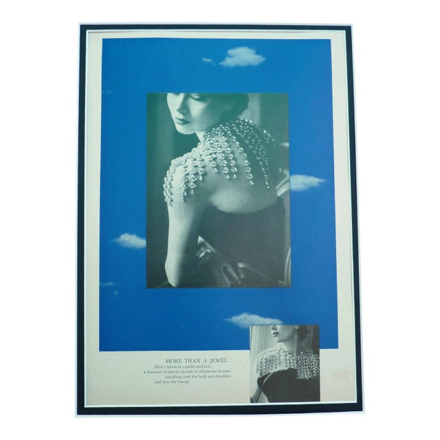 Original 1950 Christian Dior Rhinestone Capelet Jewelry Fashion Plate Matted 11x14 For Sale