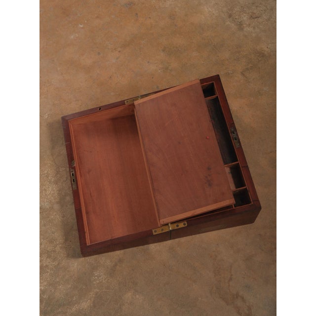 Early 20th Century Mahogany Writing Slope Lap Desk Box With Red Leather Interior and Brass Hardware For Sale - Image 12 of 14