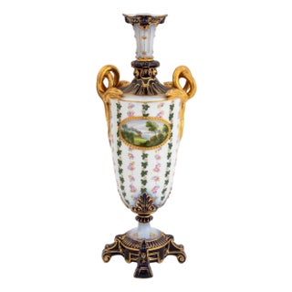 German Porcelain Two Handle Vase, 19th Century For Sale