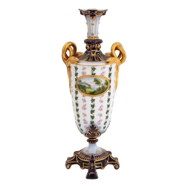 German Porcelain Two Handle Vase, 19th Century For Sale