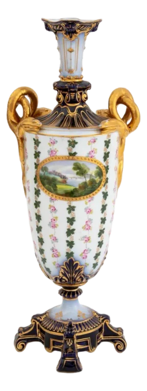 German Porcelain Two Handle Vase