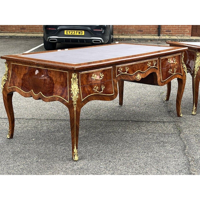French Style Desk, Inlaid Kingswood with Brass Decoration, Very Impressive. For Sale - Image 16 of 17