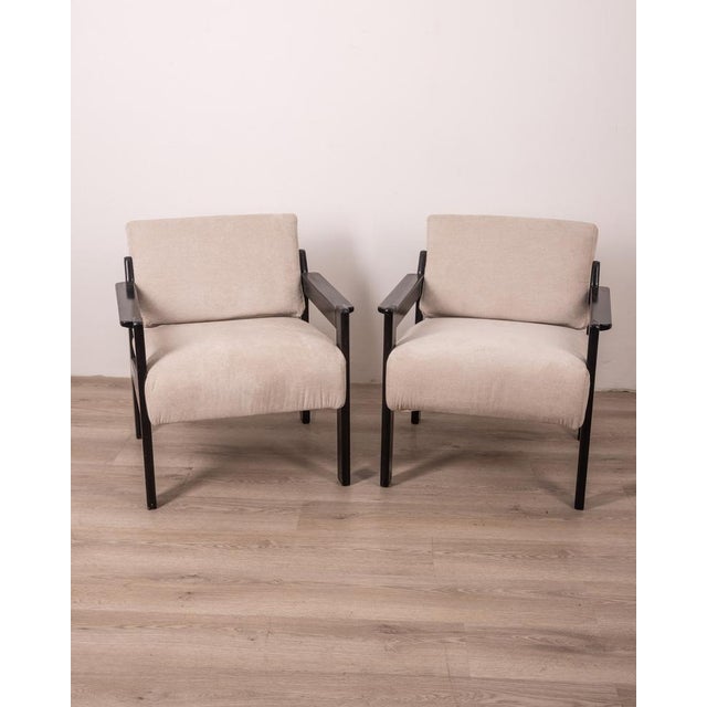Set of Vintage Italian Armchairs in Wood and Fabric, 1980s For Sale - Image 3 of 9