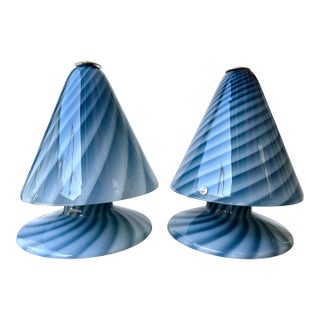 Pair of Blue Spiral Murano Glass Lamps by La Murrina, Italy, 1970s For Sale