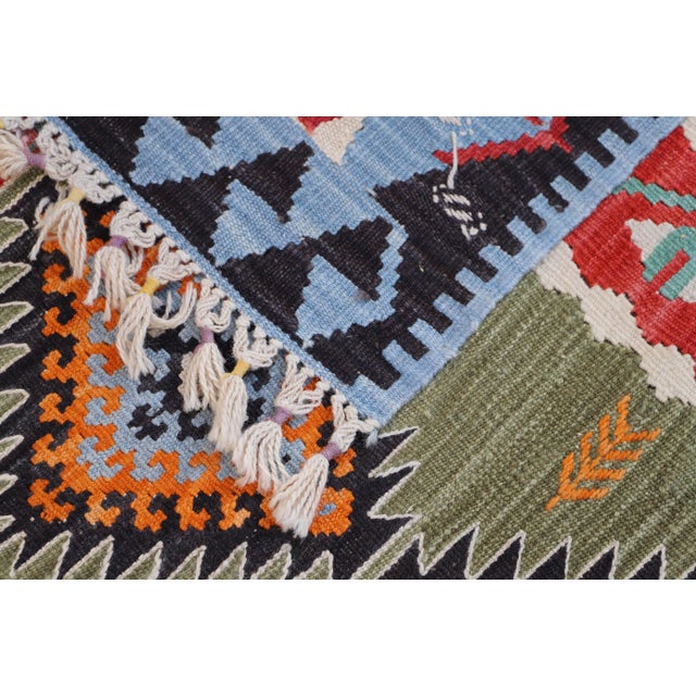 Textile 1970s Mid-Century Modern Blue Kilim Rug For Sale - Image 7 of 8