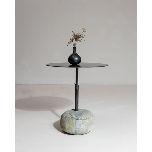 Stone 21st Century Poland Deep Charcoal Grey Round Stone-Base Side Table For Sale - Image 7 of 10
