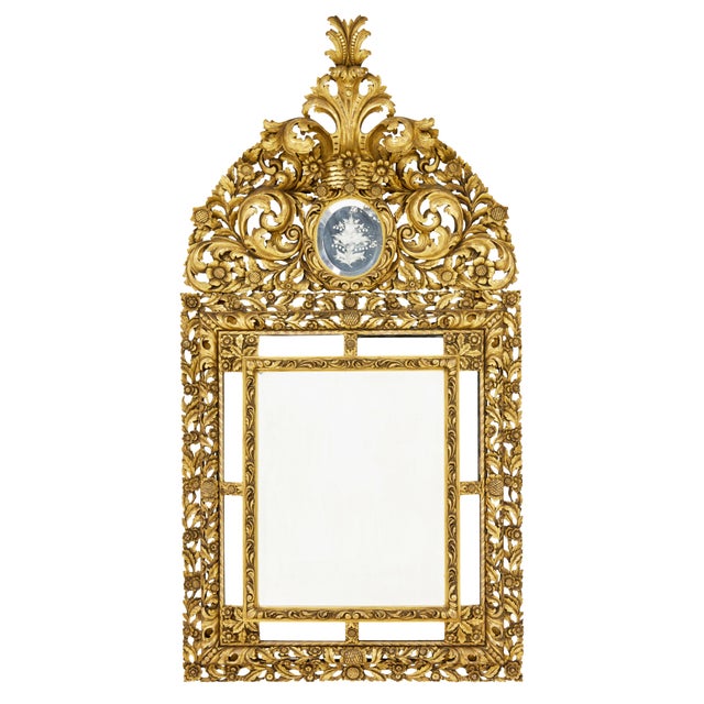 Gold Antique Baroque Influenced Cushion Mirror in Carved Wood, 1905 For Sale - Image 8 of 8