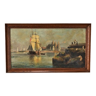 French Vintage Oil on Canvas Seascape Painting For Sale